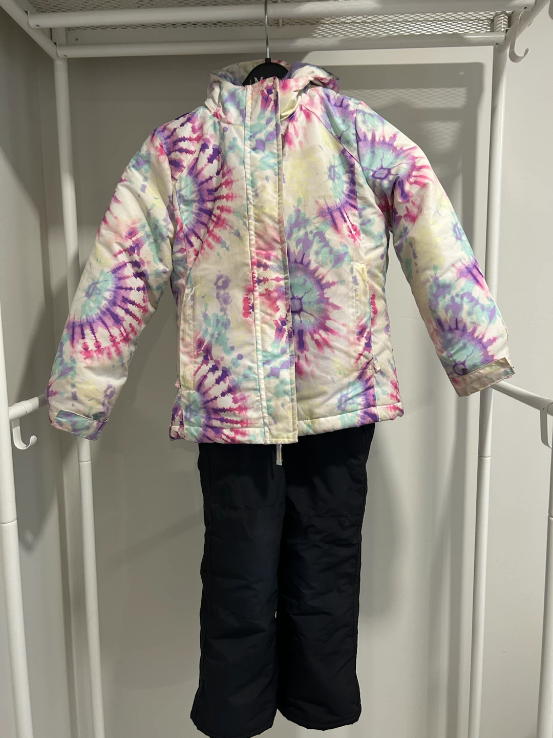 Girls Snowsuit - Tie Dye Jacket & Black Bib Pants