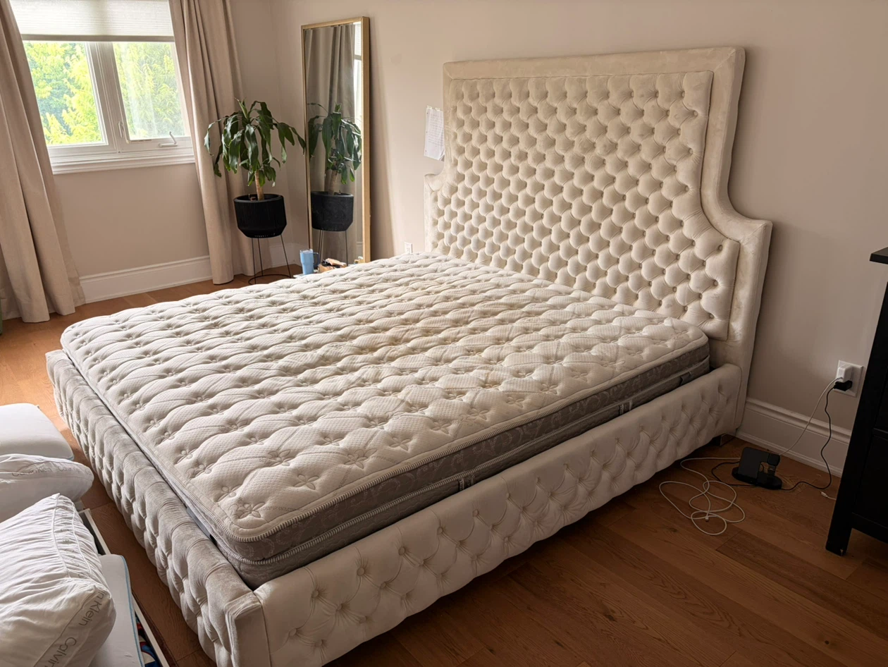 King Tufted Upholstered Bed Frame with Headboard