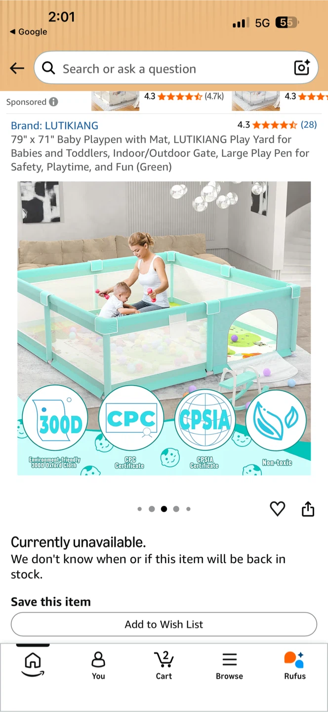 BLACK IN COLOR  Extra Large Baby Playpen 79" x 71" with Mat