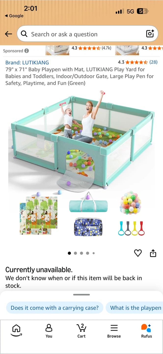 BLACK IN COLOR  Extra Large Baby Playpen 79" x 71" with Mat - photo 2