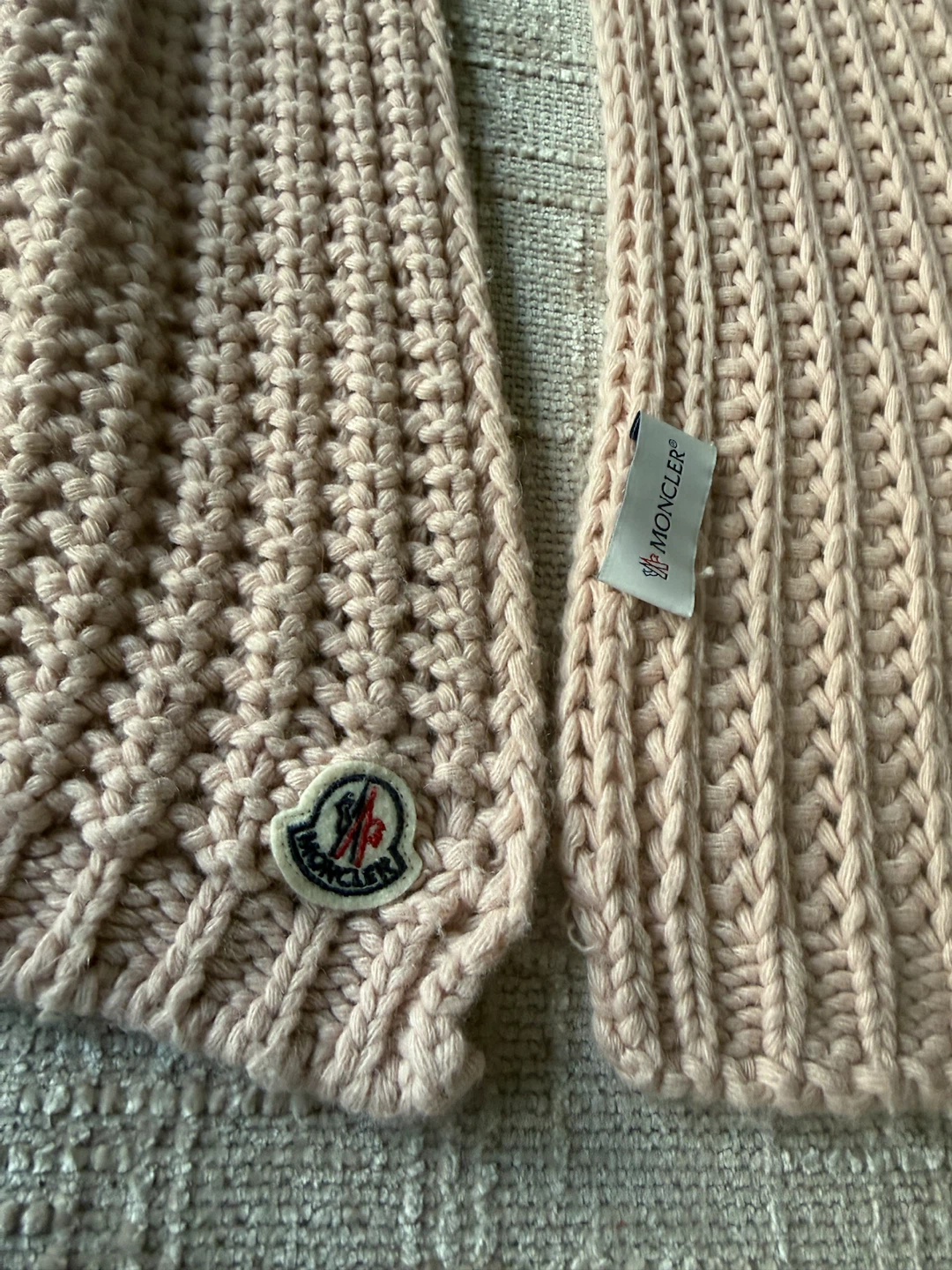 Moncler logo wool Pink Knit Scarf