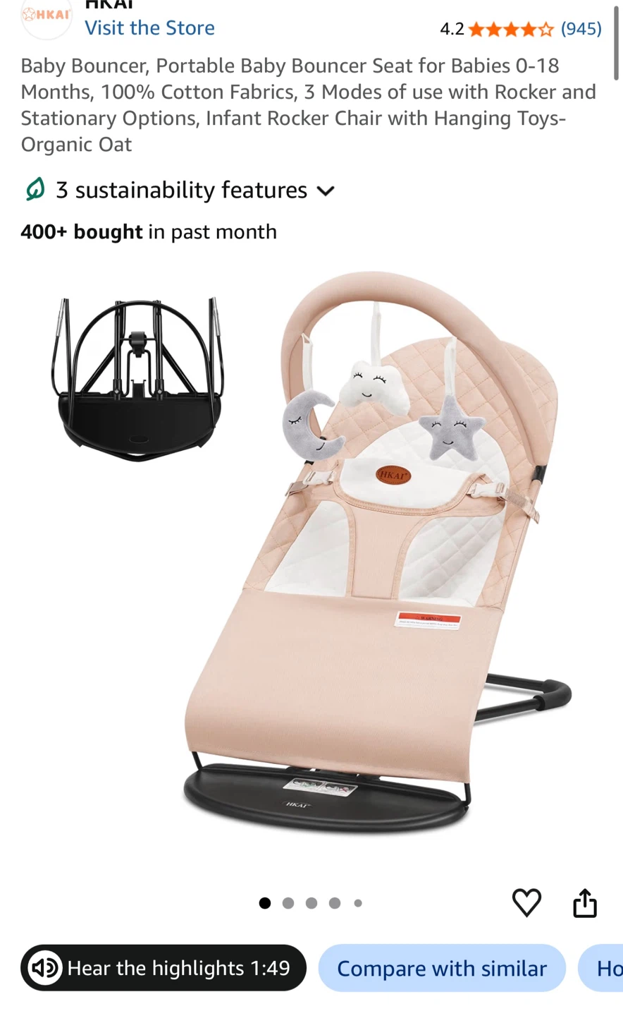 HKAI Baby Bouncer Seat for Babies 0-18 Months