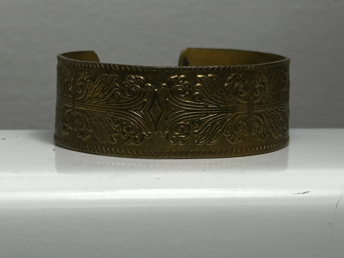 Vintage Embossed Brass Scroll Cuff Bracelet