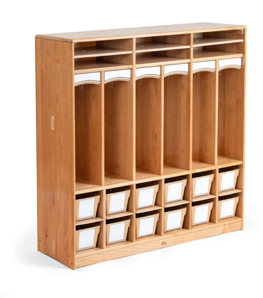 Wooden Cubby Shelf with 12 Storage Bins