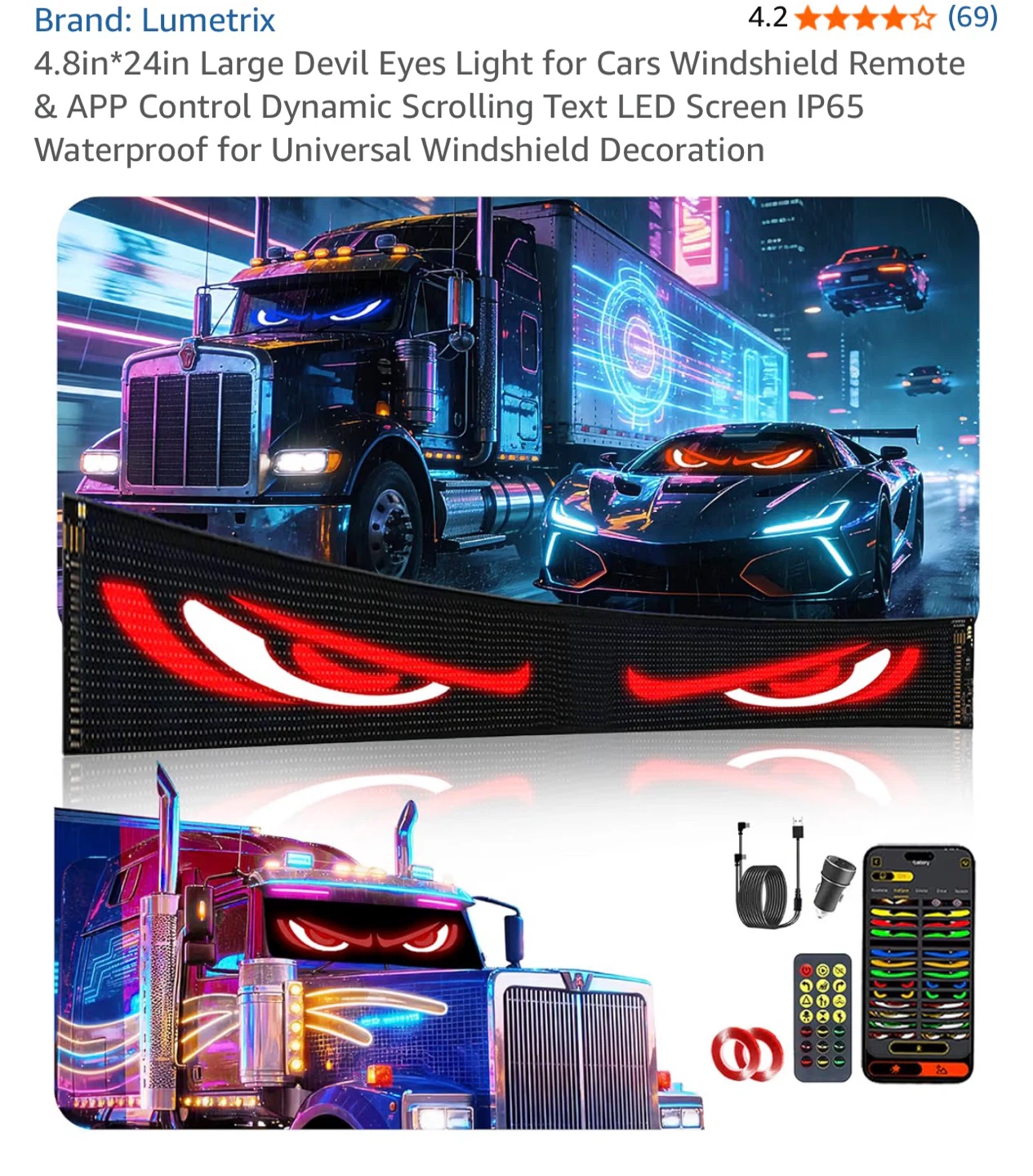 Lumetrix 4.8"x24" LED Eyes Light for Cars “2pack”