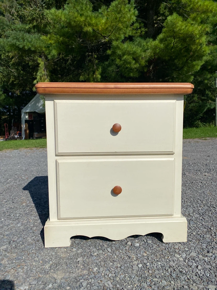Vintage Solid Wood Off White Nightstand