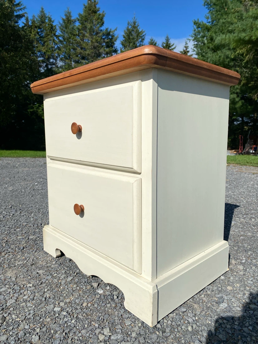 Vintage Solid Wood Off White Nightstand - photo 2