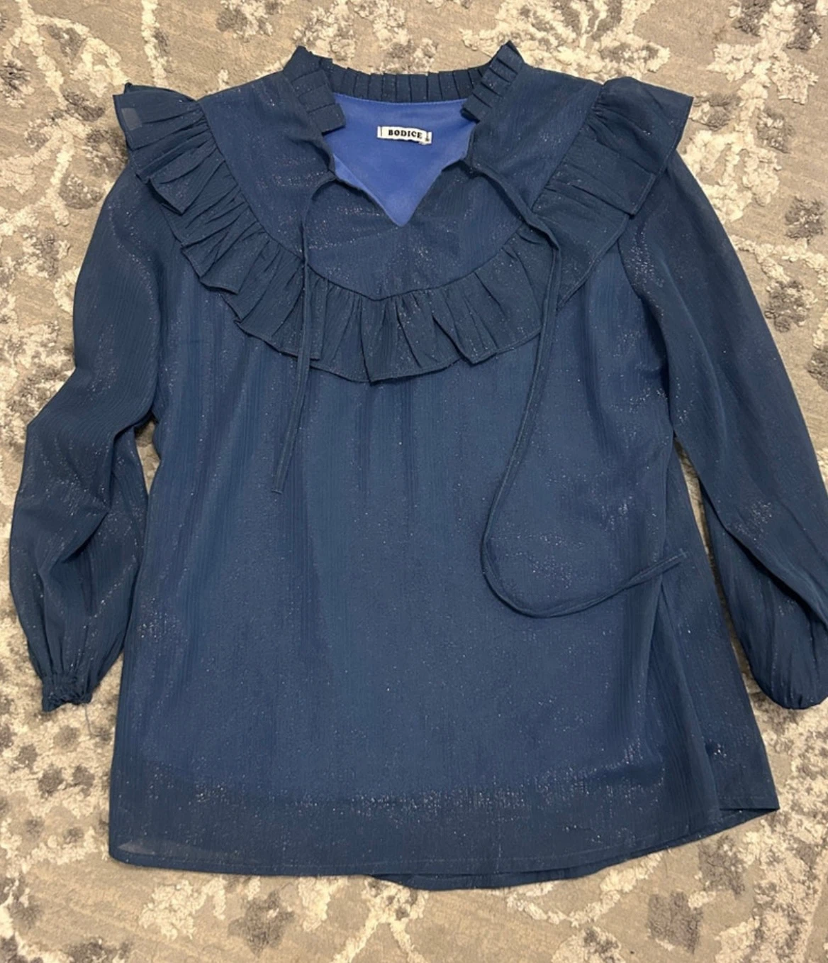 Bodice Navy Blue Ruffle Blouse