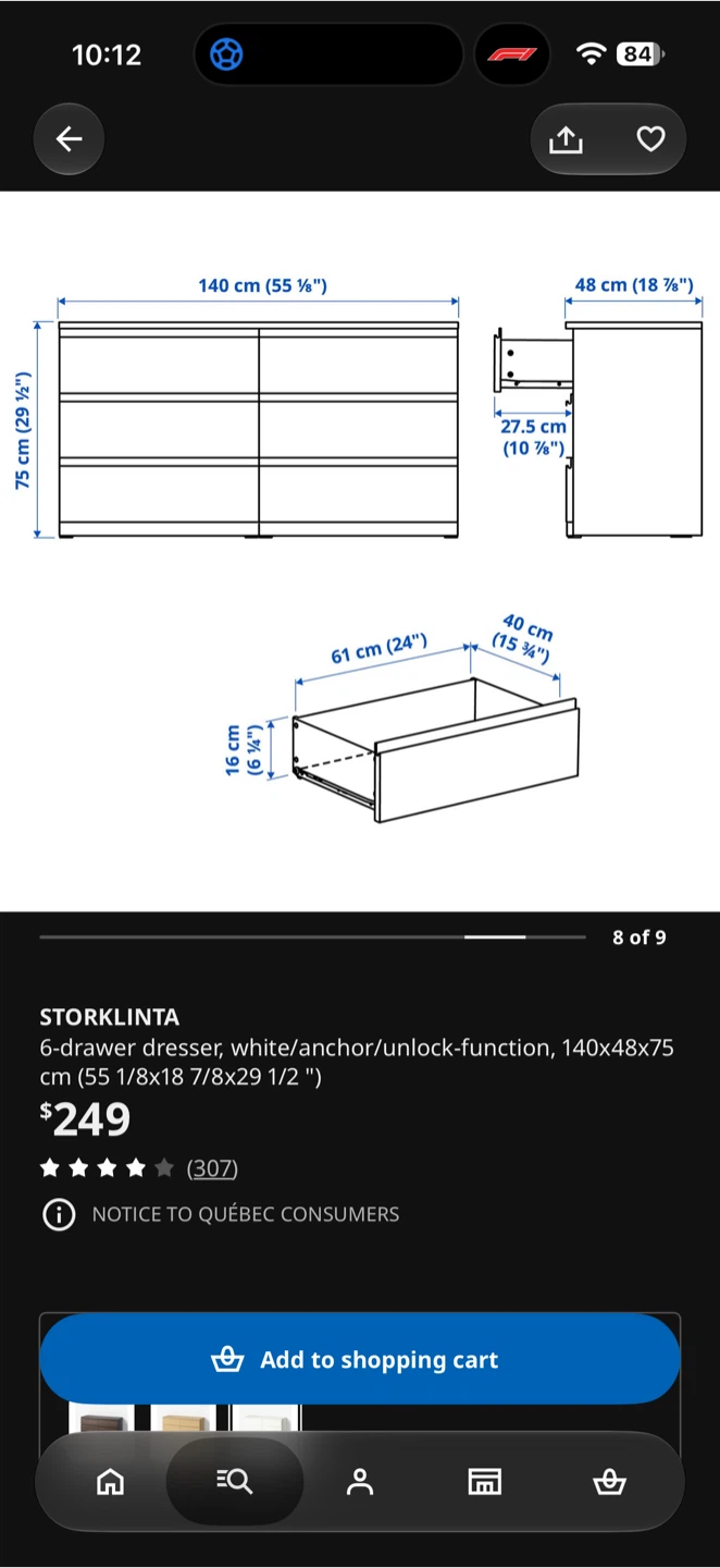 IKEA Storklinta 6-Drawer Dresser with Glass Top - photo 3