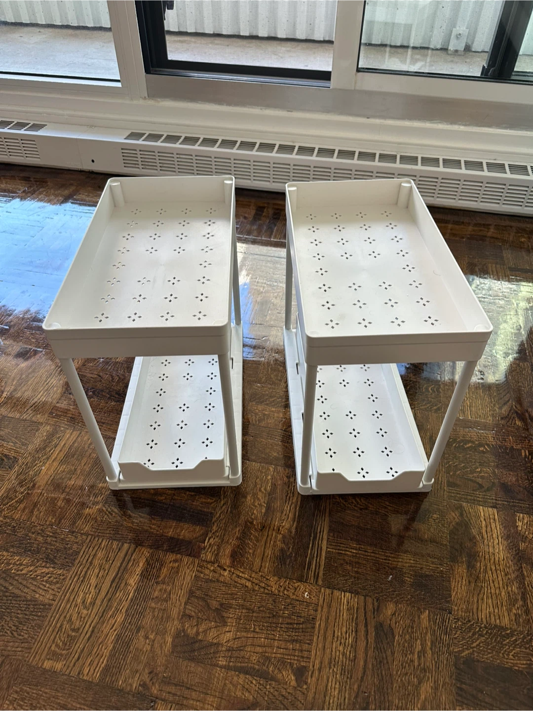 Two-Tier White Storage Shelves, under sink organizer