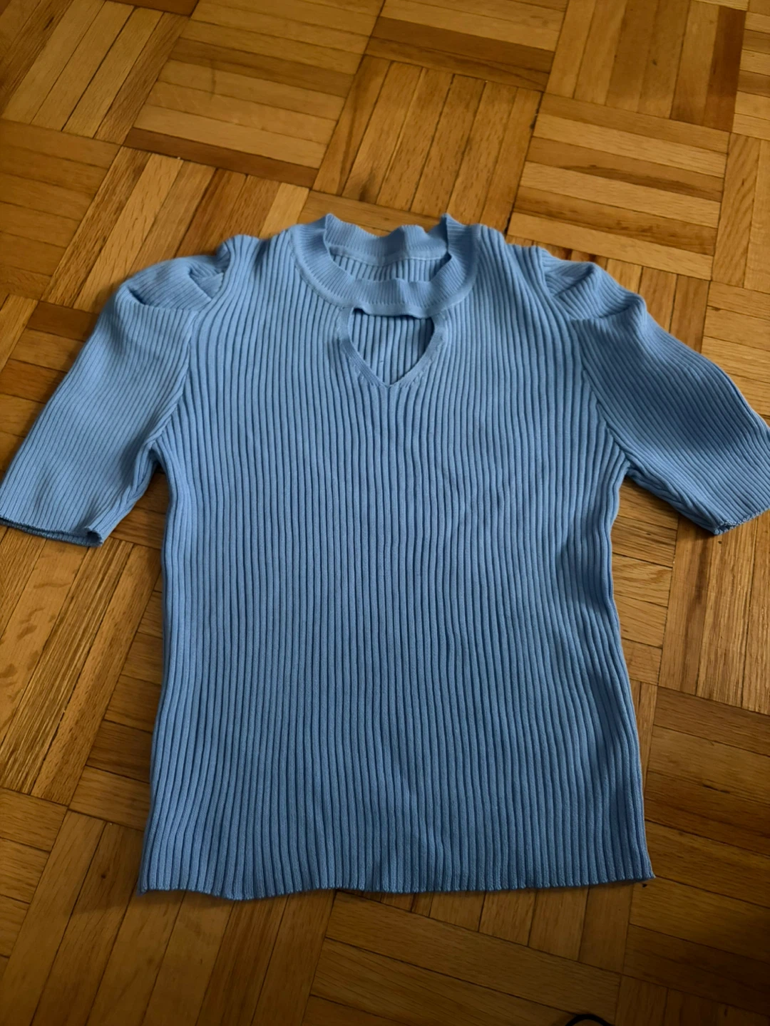 Blue Ribbed Knit Top
