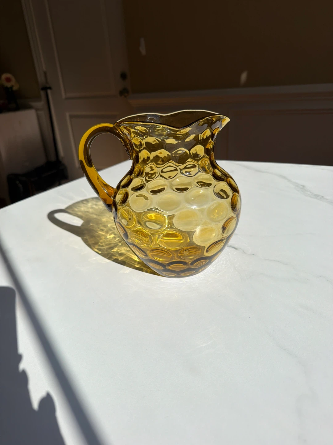 Amber Glass Hobnail Pitcher