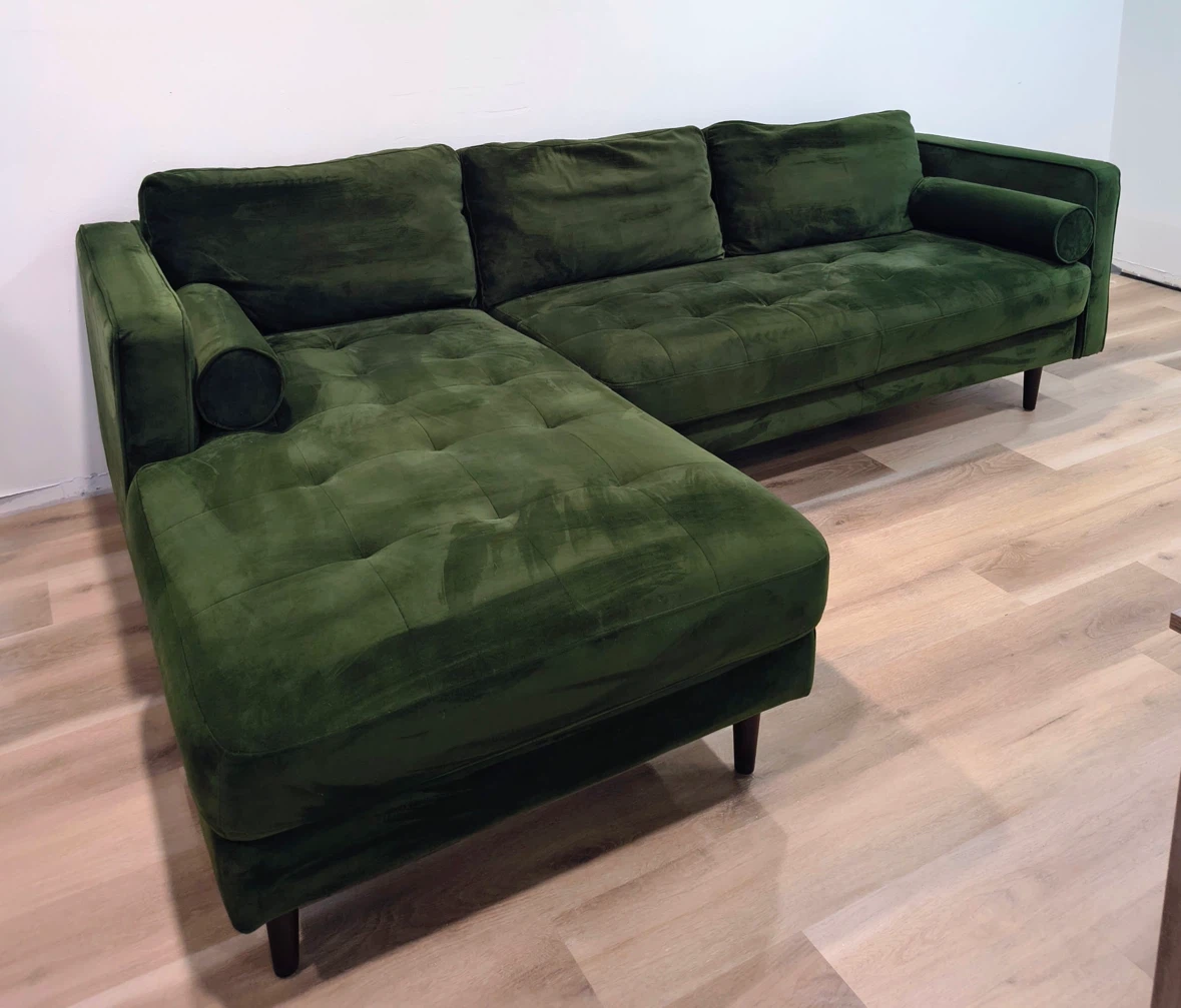 Green Velvet Sectional Sofa - photo 3