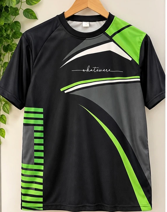 Men’s Athletic Sports T-Shirt Black & Green Size XXL