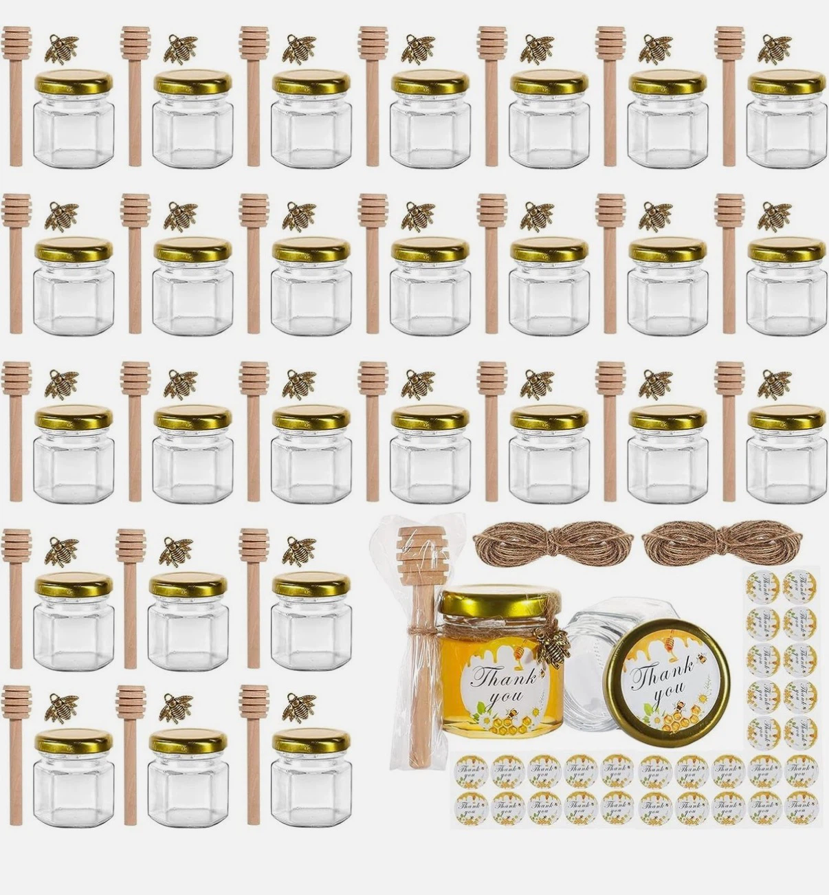 $20 for 30 Pack 1.5oz/44.35mL Hexagon Mini Glass Honey Jars Set