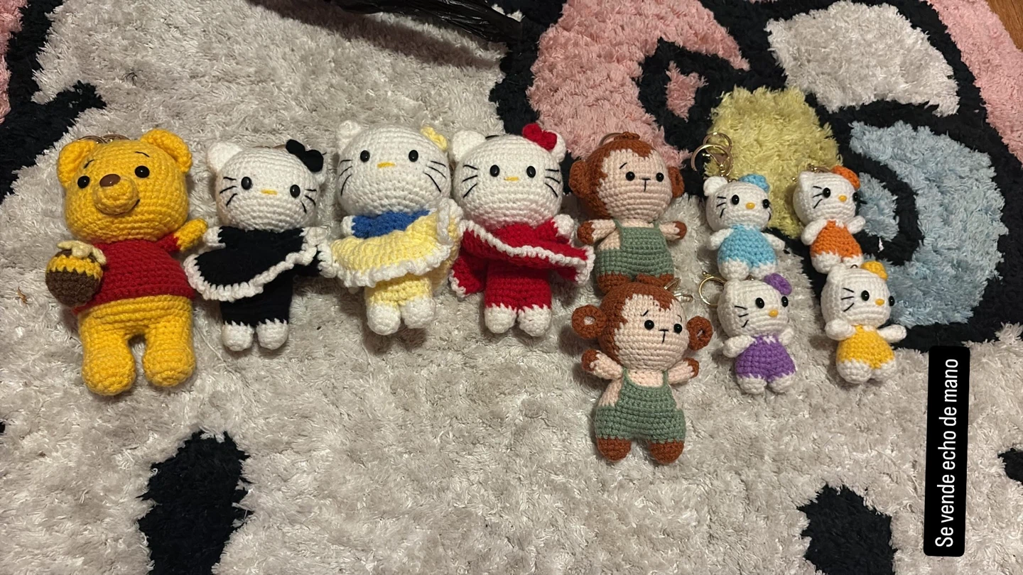 Crocheted Winnie the Pooh, Hello Kitty & Monkey Keychains