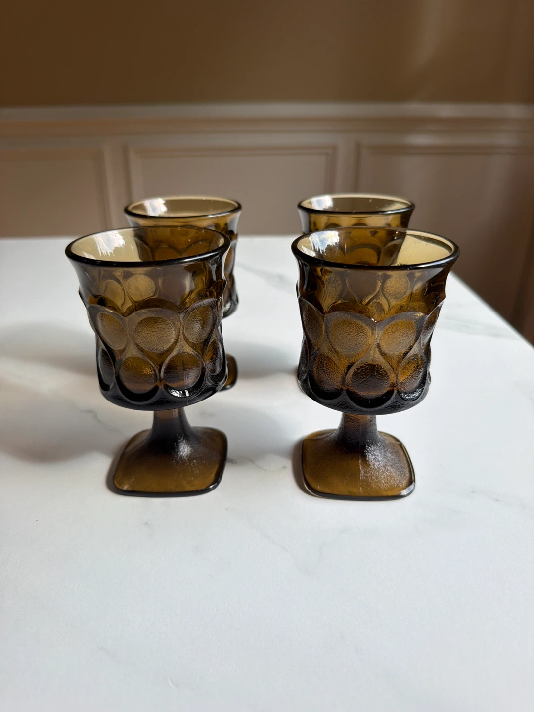 Set of 4 Amber Glass Goblets