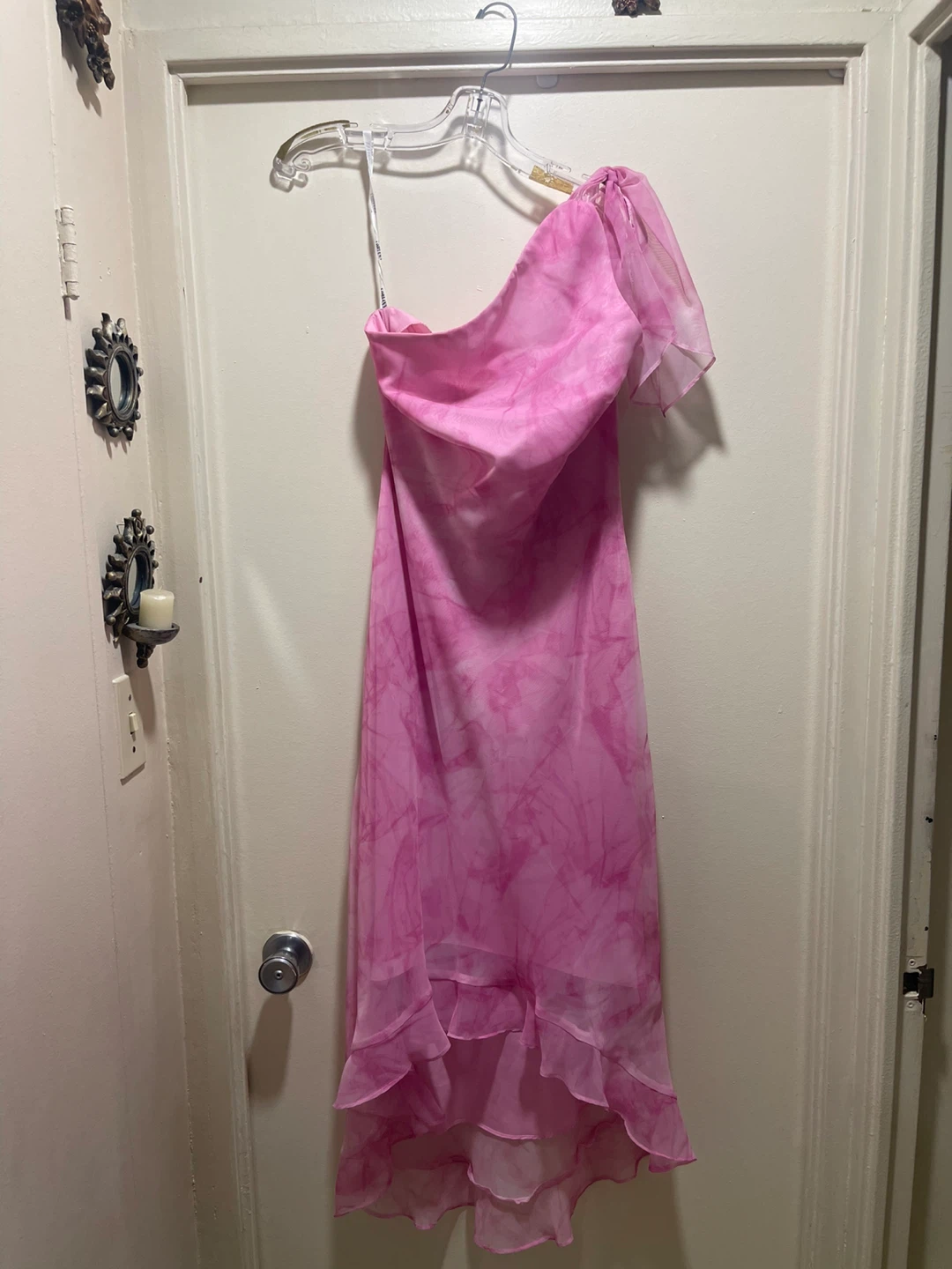 Pink One-Shoulder Tie-Dye Maxi Dress