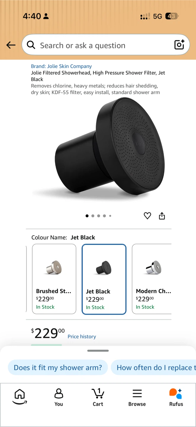 Jolie Filtered Showerhead - Jet Black