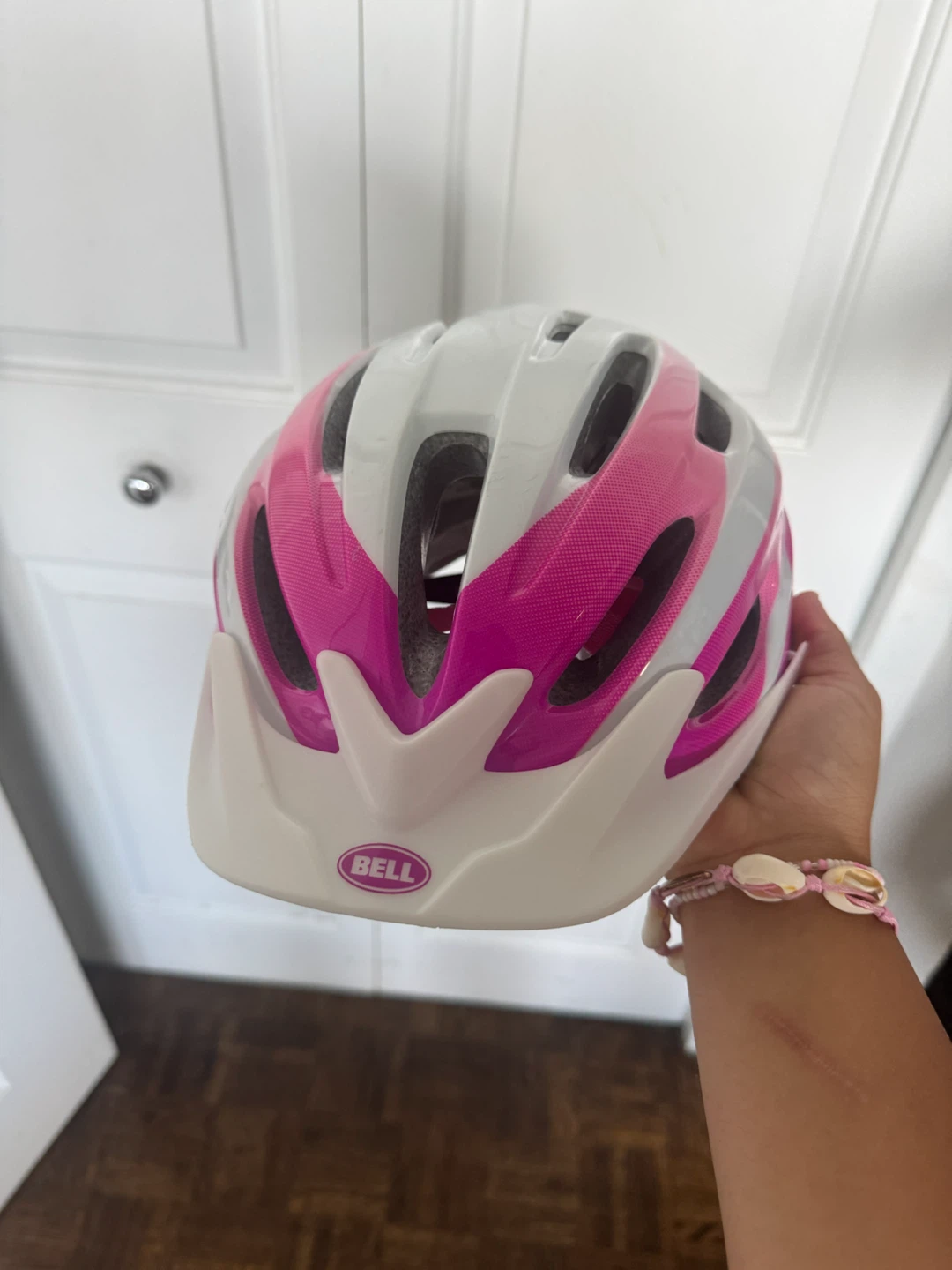 Pink youth bike helmet