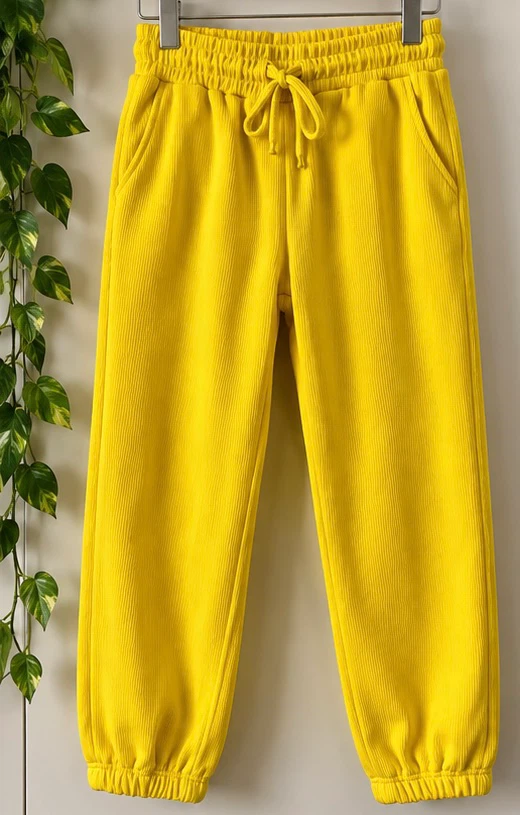 Women’s Yellow Ribbed 2-Piece Set – Crop Top & Jogger Pants