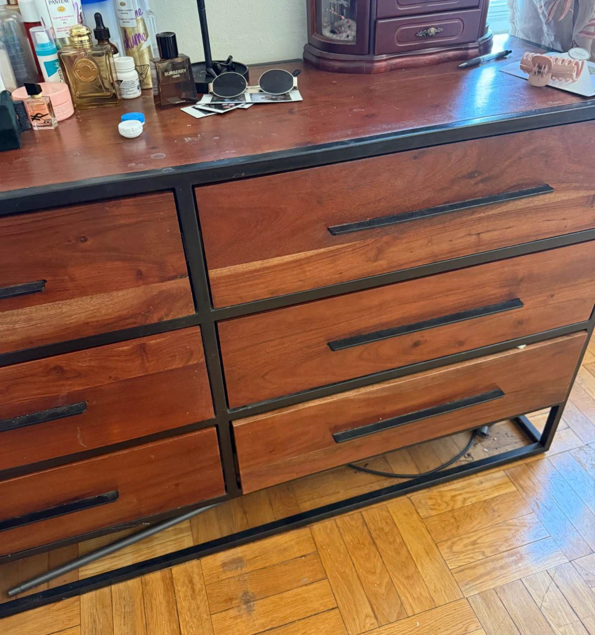 Wooden Dresser with Black Frame