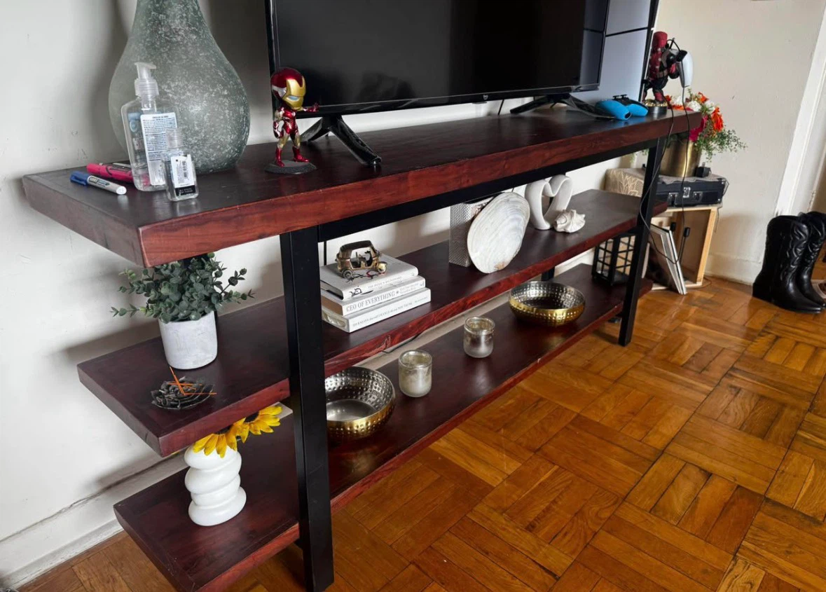 Wooden TV Stand with Shelves