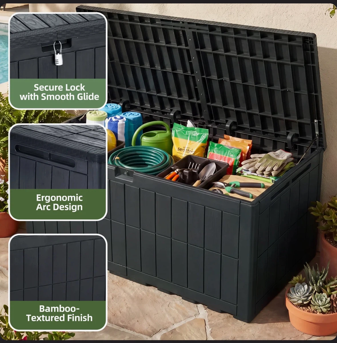 Large Black Resin plastic Outdoor Storage Deck Box - photo 2