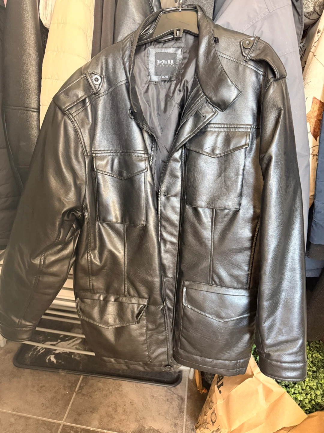Xl . Black Faux Leather Jacket