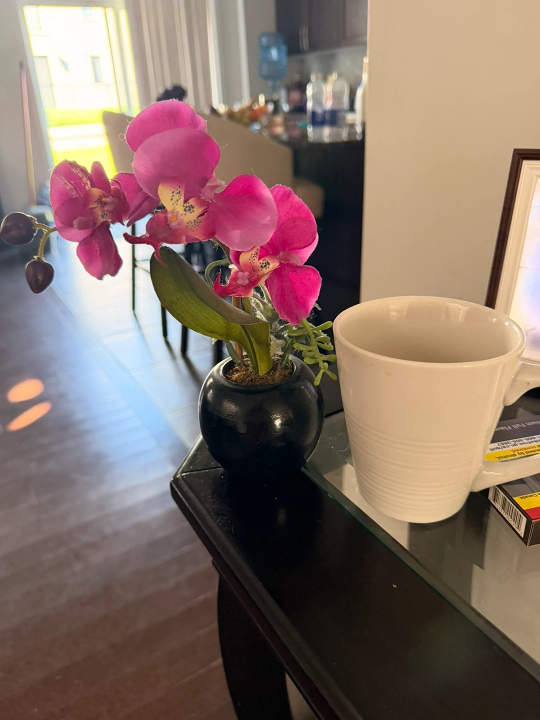 Artificial Pink Orchid in Small Black Pot