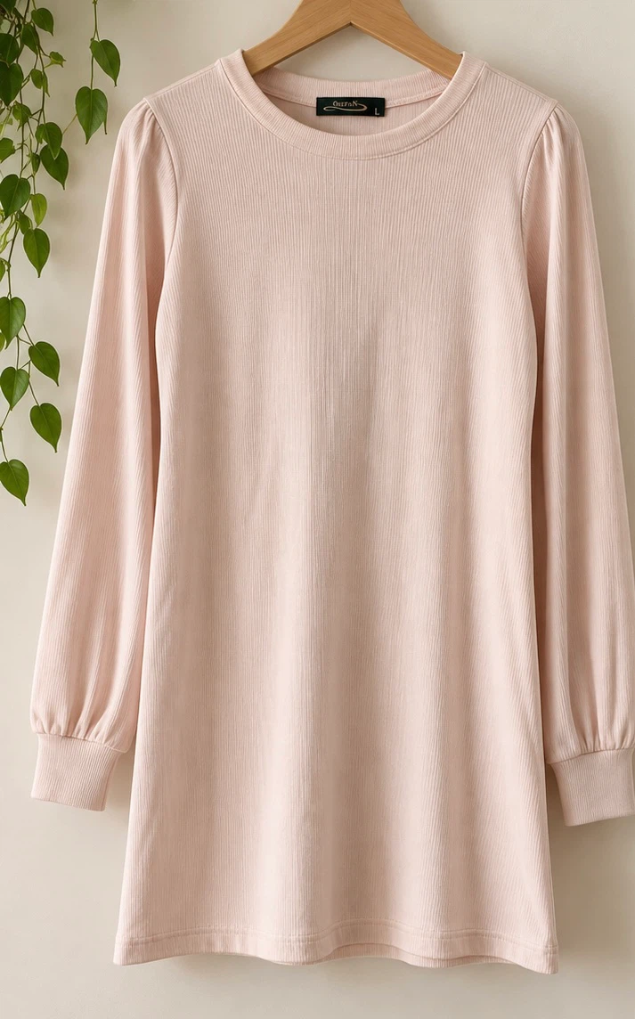 Cheefan Light Pink Ribbed Long Sleeve Dress Size L