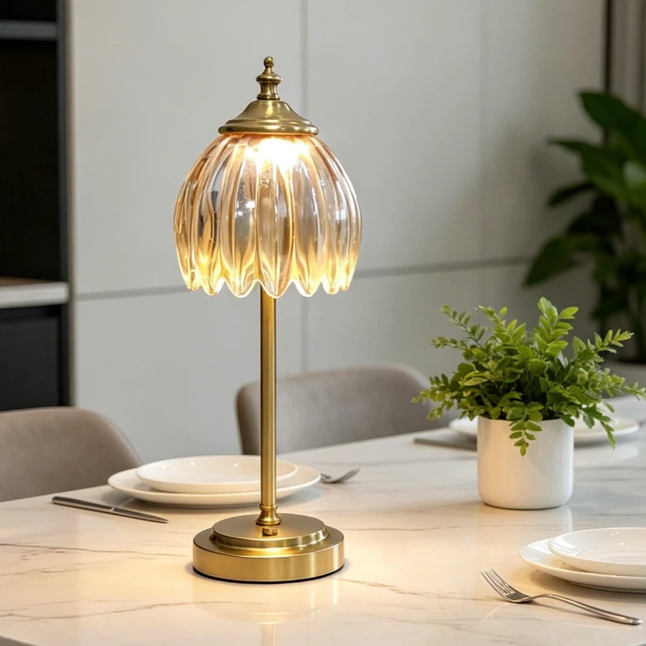 Vintage Style Brass and Glass Table Lamp