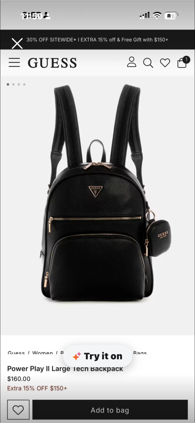 Guess Power Play II Large Tech Backpack - Black