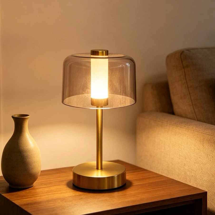Modern and Smoked Glass Table Lamp