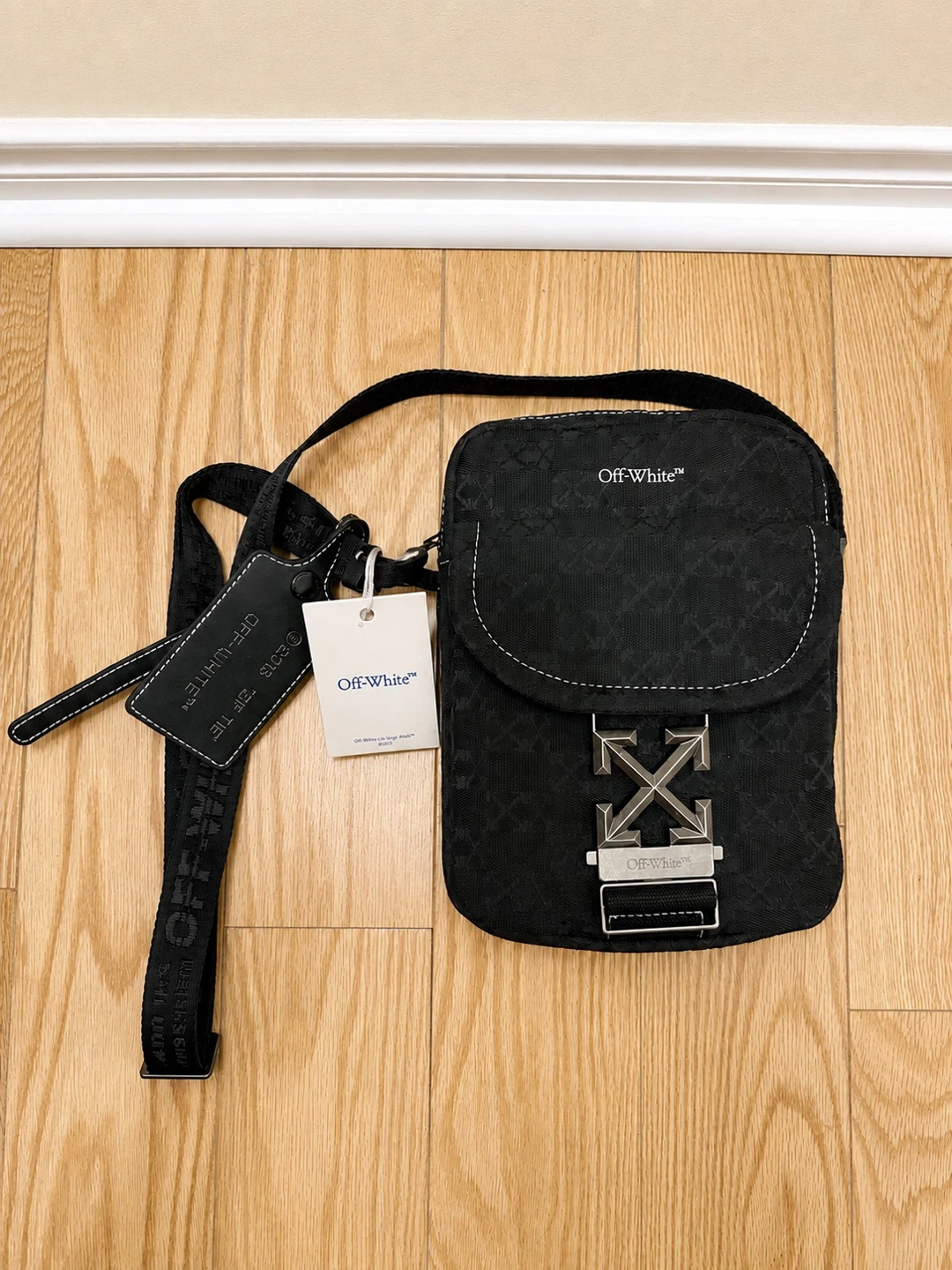 OFF-WHITE Black Crossbody Bag with Silver Buckle
