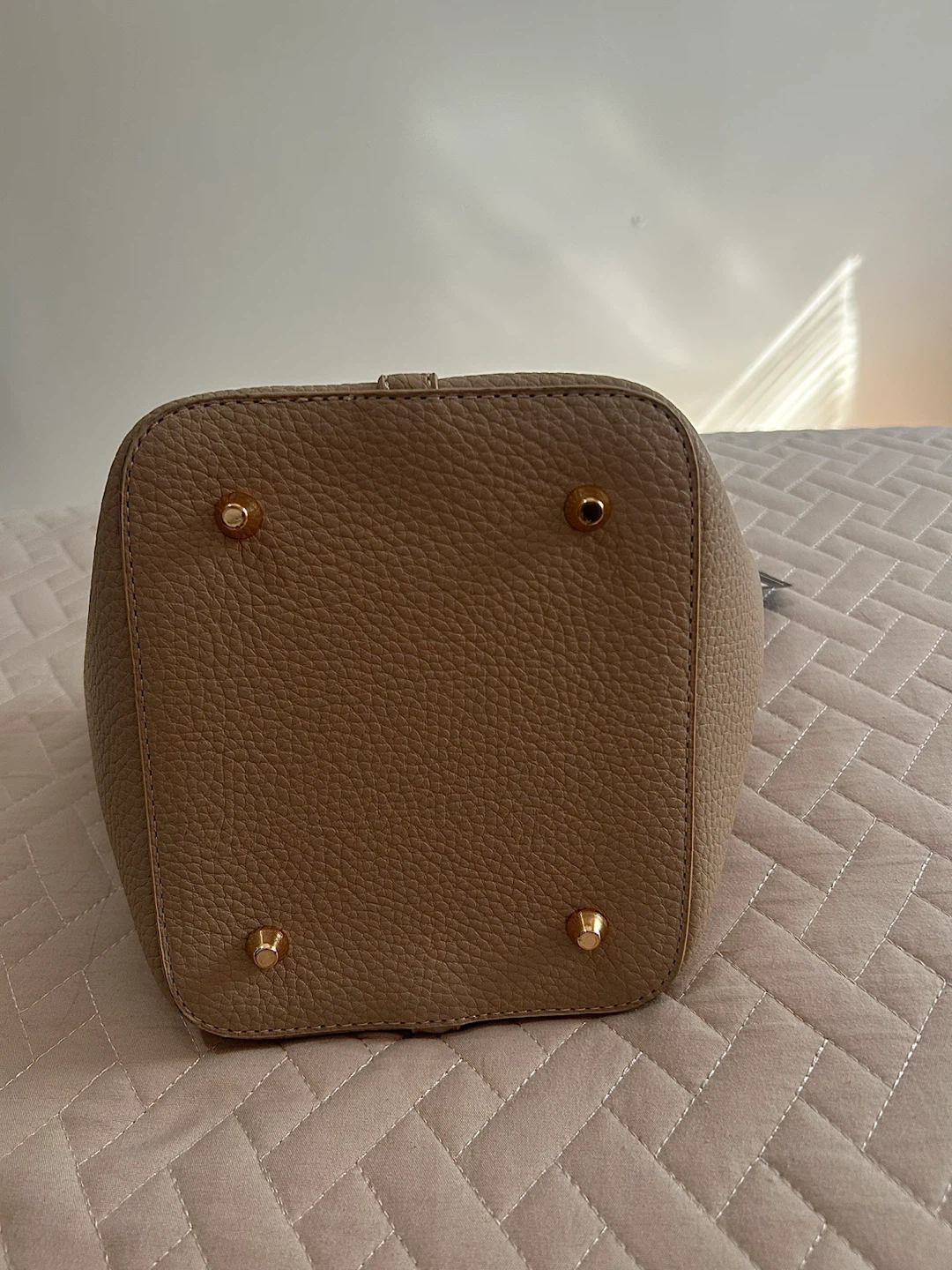 Tan Leather Bucket Bag with Pouch