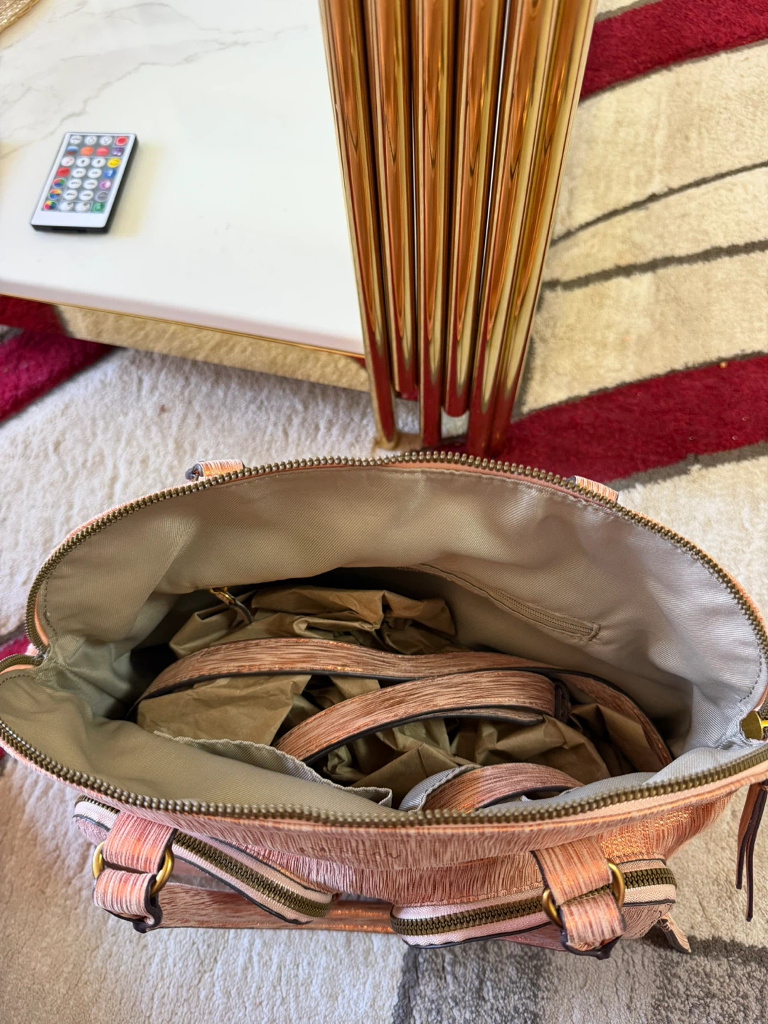 Fossil Rose Gold Metallic Textured Satchel Handbag - photo 5