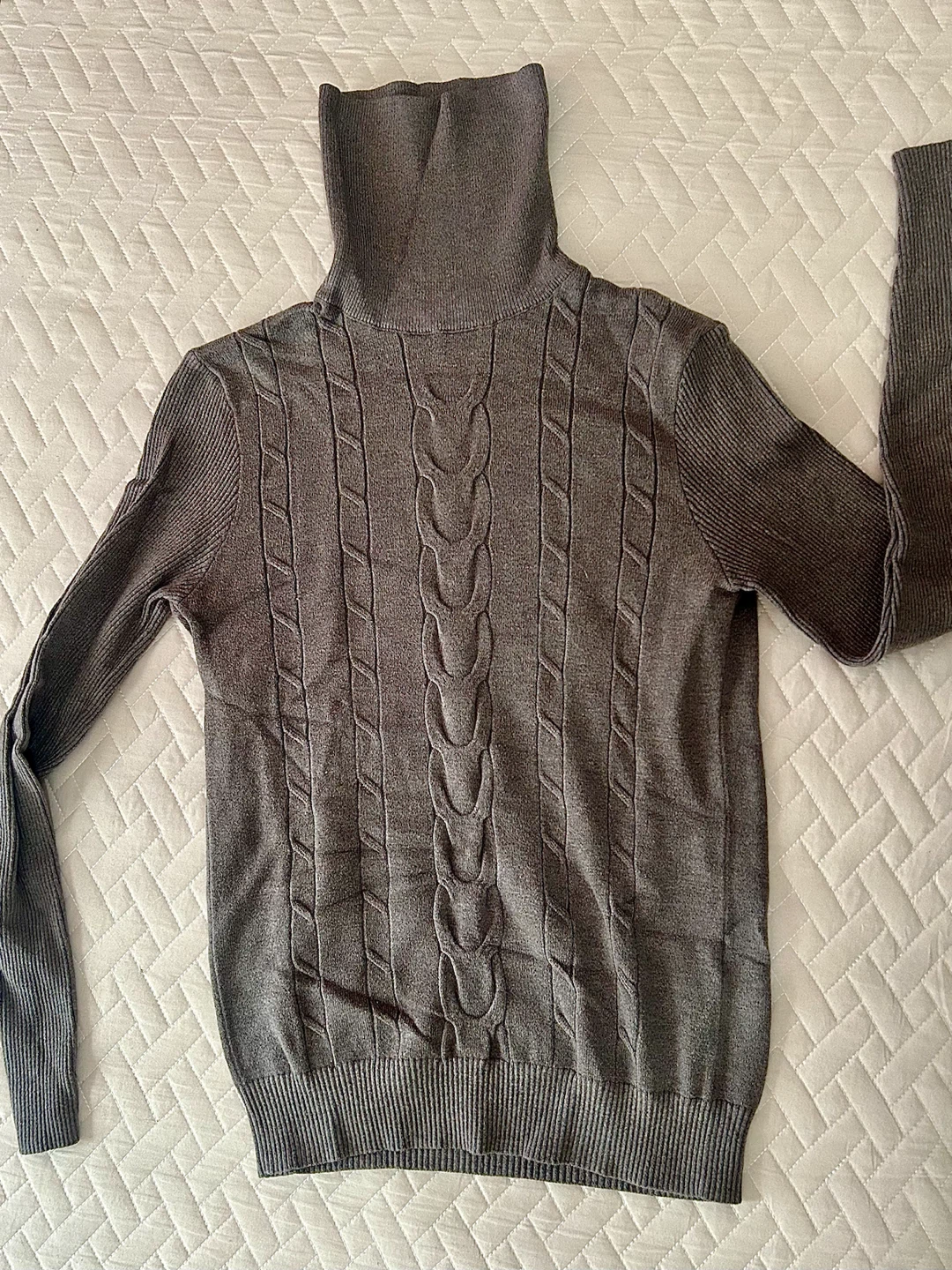 Gray Cable Knit Turtleneck Sweater - photo 3
