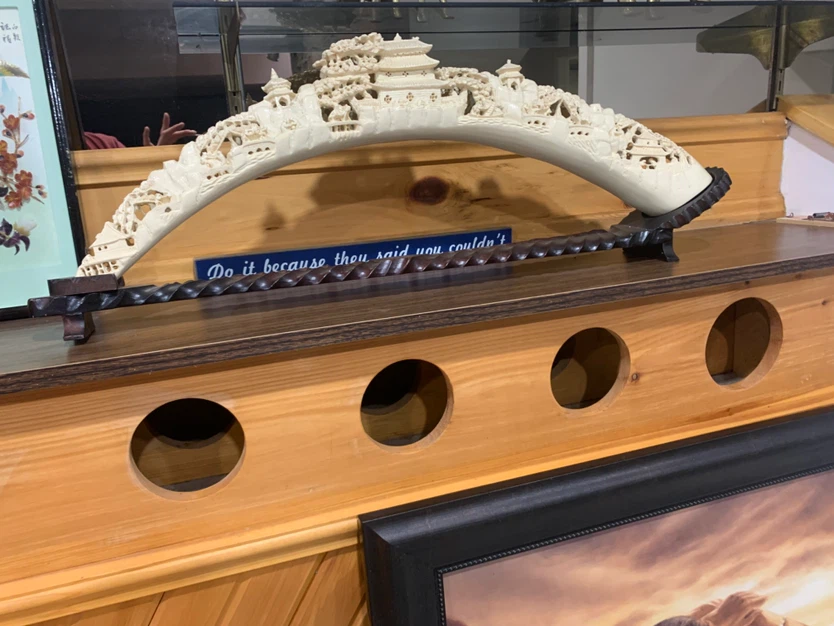 Carved Ivory Tusk Display Piece