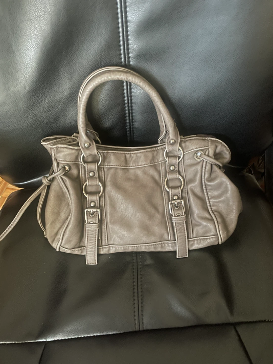 Taupe Grey Faux Leather Handbag