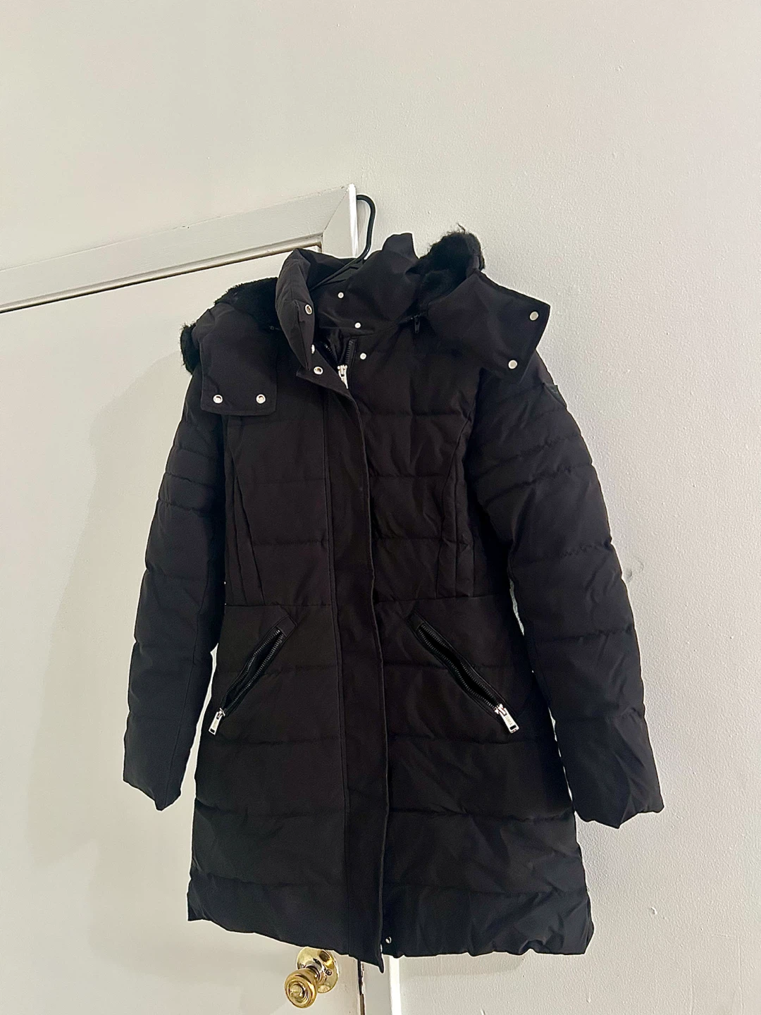 Black Puffer Coat with Hood - photo 2