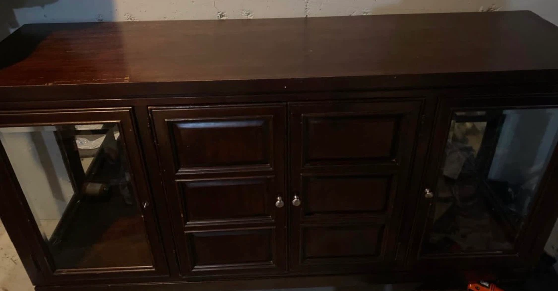 Dark Wood Cabinet with Glass Doors
