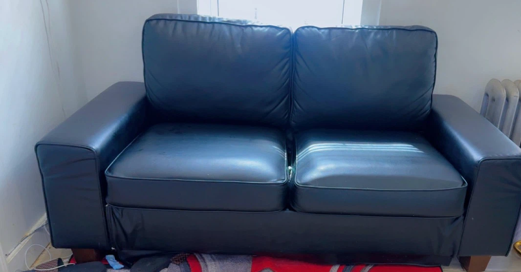 Black Faux Leather Loveseat Sofa