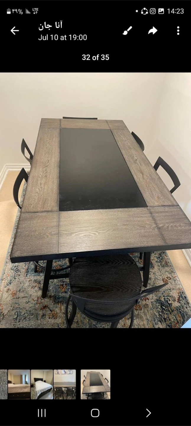 Dining table set with 4 swivel stools