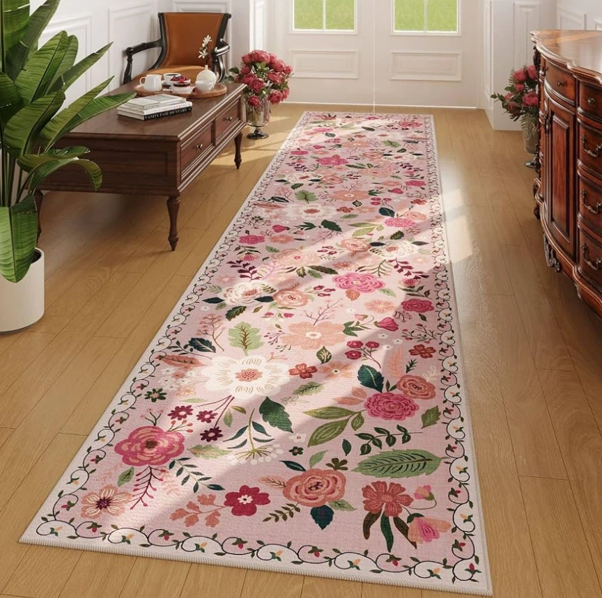 Floral Print Non-Slip Runner Rug Size 3’2 x 8’2”