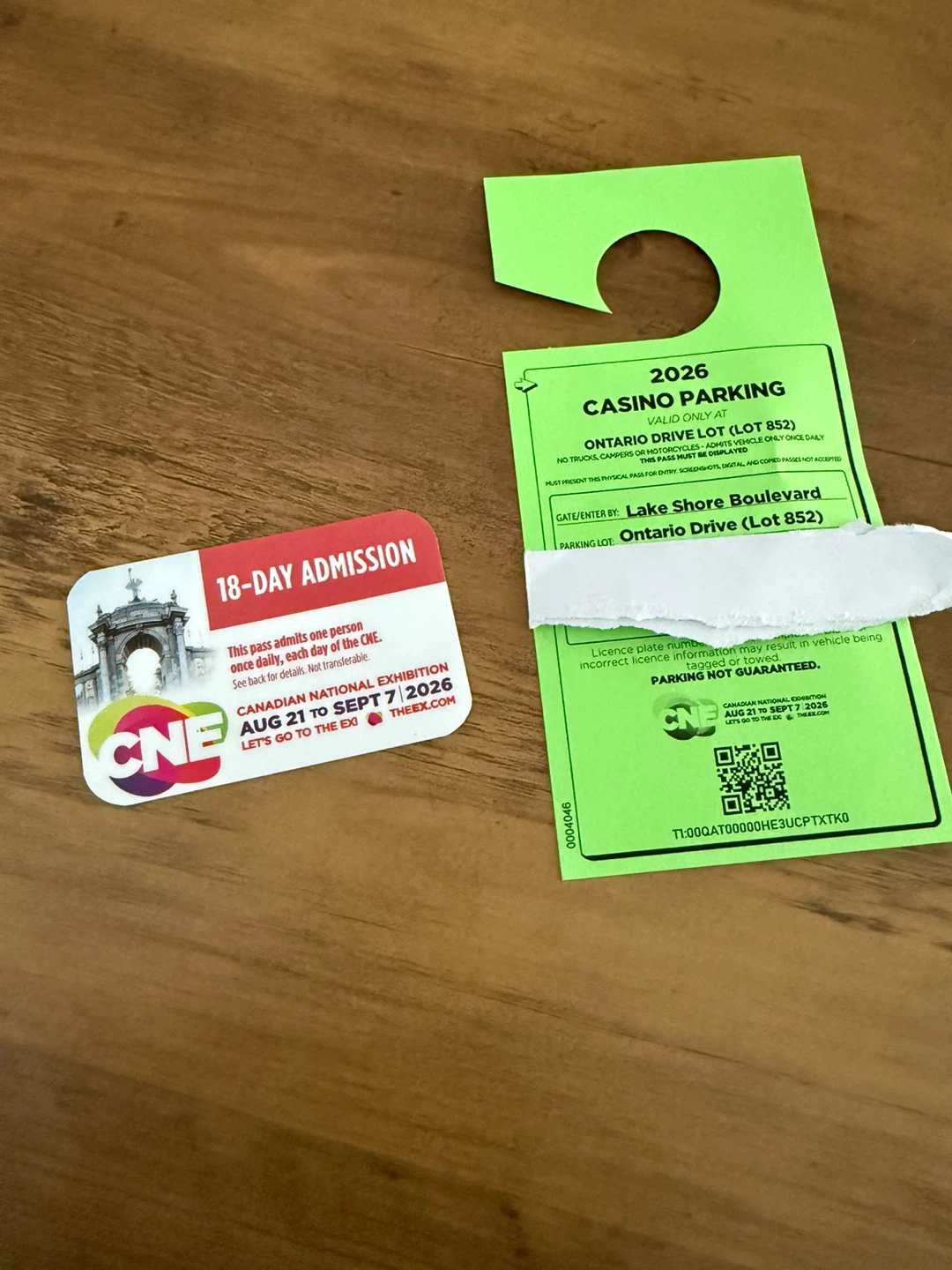 Cne admission and parking pass