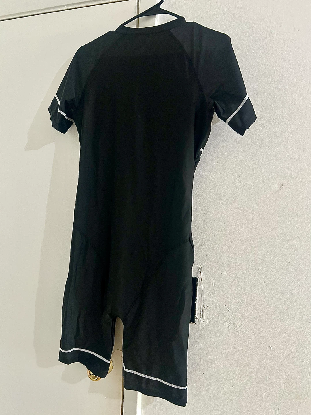Black Short Sleeve Swimsuit with Zipper