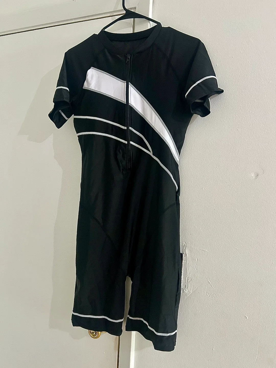 Black Short Sleeve Swimsuit with Zipper - photo 2