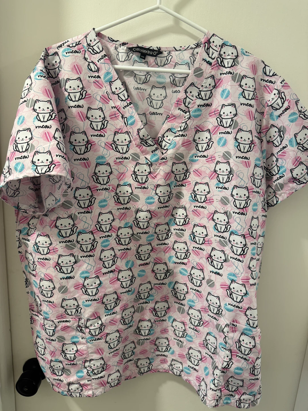 Cassandra O Cat Print Scrub Top XXL