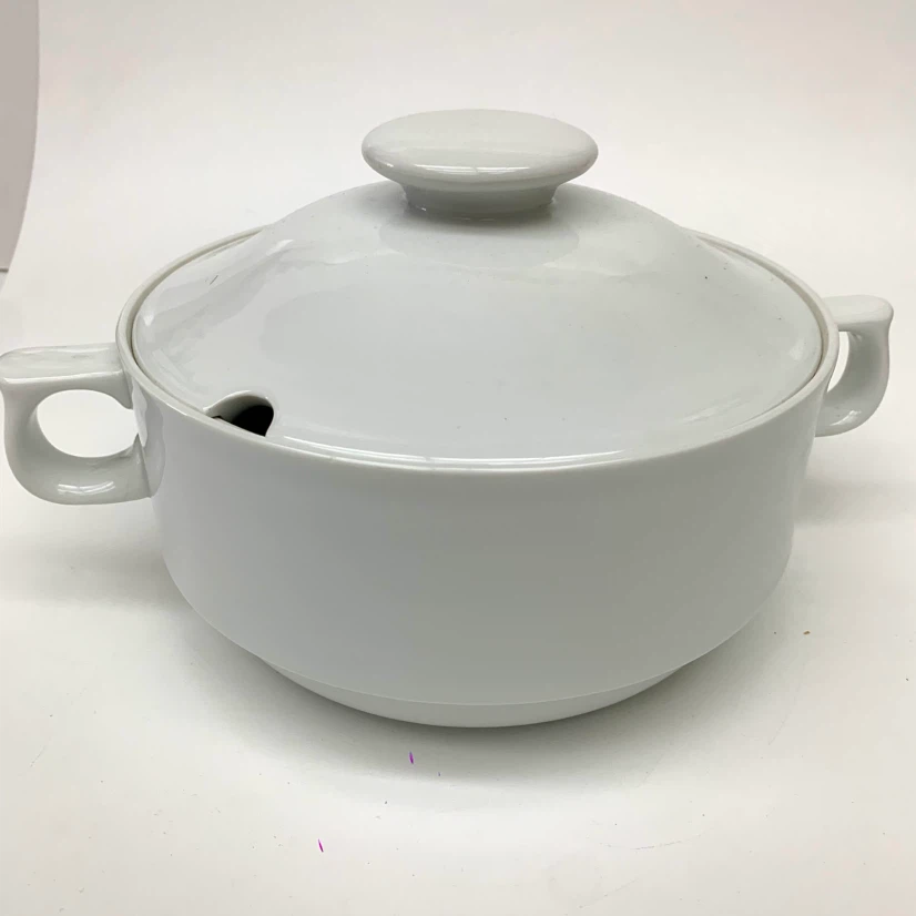 Ceramic Soup Tureen with Lid White Serving Bowl Stew Dish
